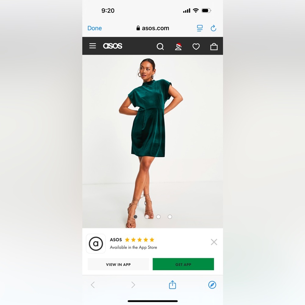 ASOS Emerald Green Velvet Holiday Cocktail Dress